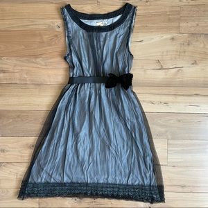 B. Bella: Black Lace Overlay Grey Slip Dress